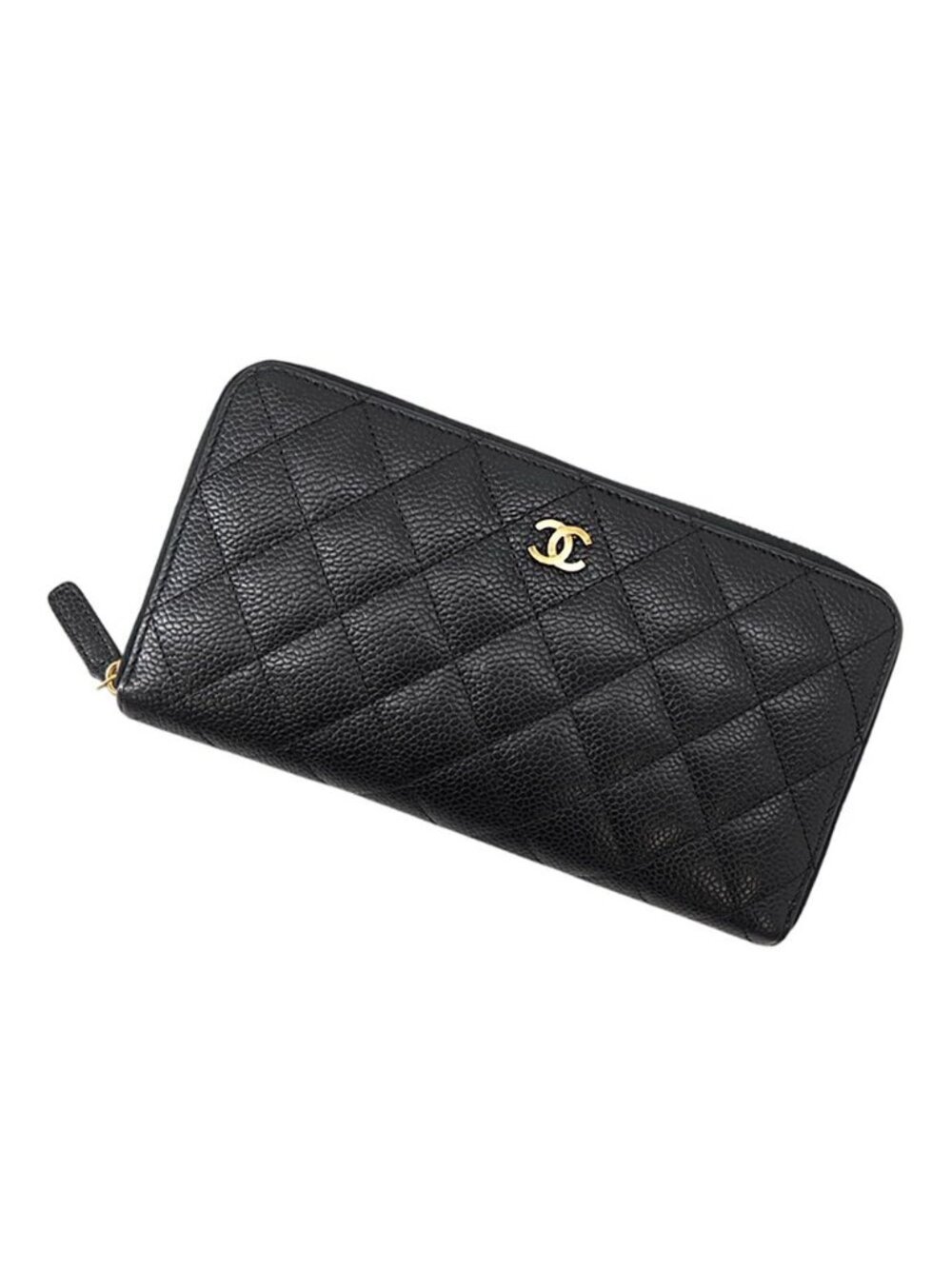 Chanel Wallet Quilted Classic Long Zip CC Logo Caviar Leather Black